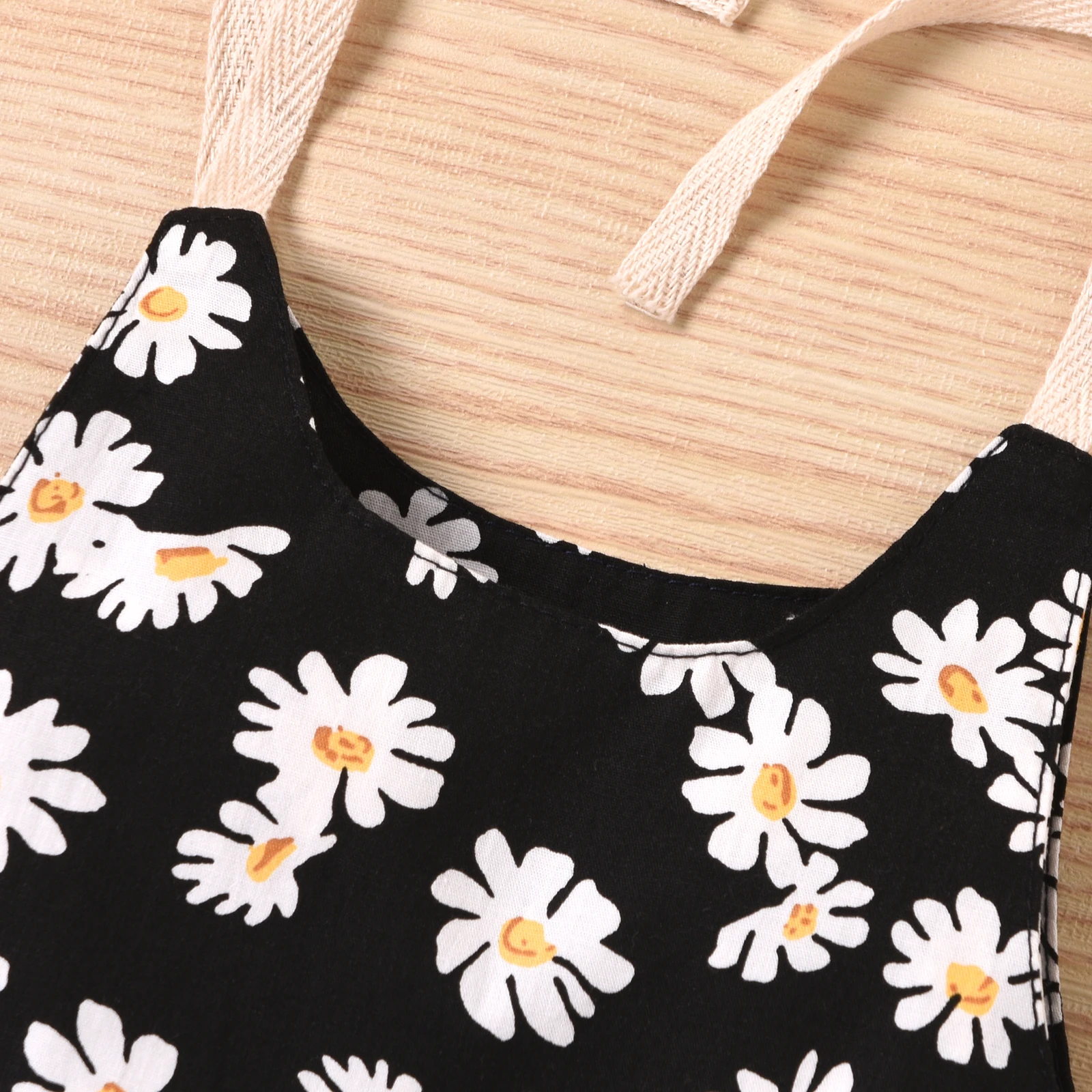 Summer Baby Boy Black Sunflower Print Sling Harness Crawling Suit