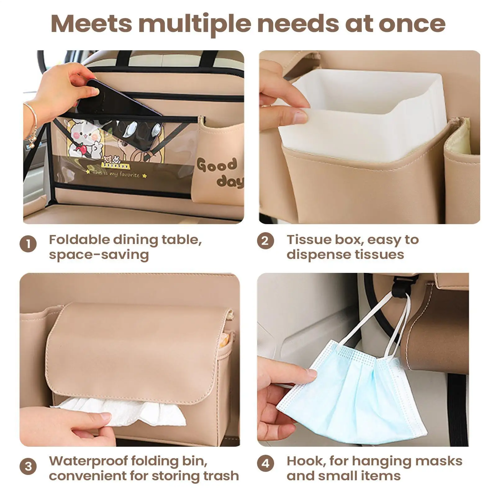 

Car Organizer Back Seat Foldable Waterproof Non-Slip Holder With Tray Seat Back Organizer For Trunk Travel Road Camping Truck