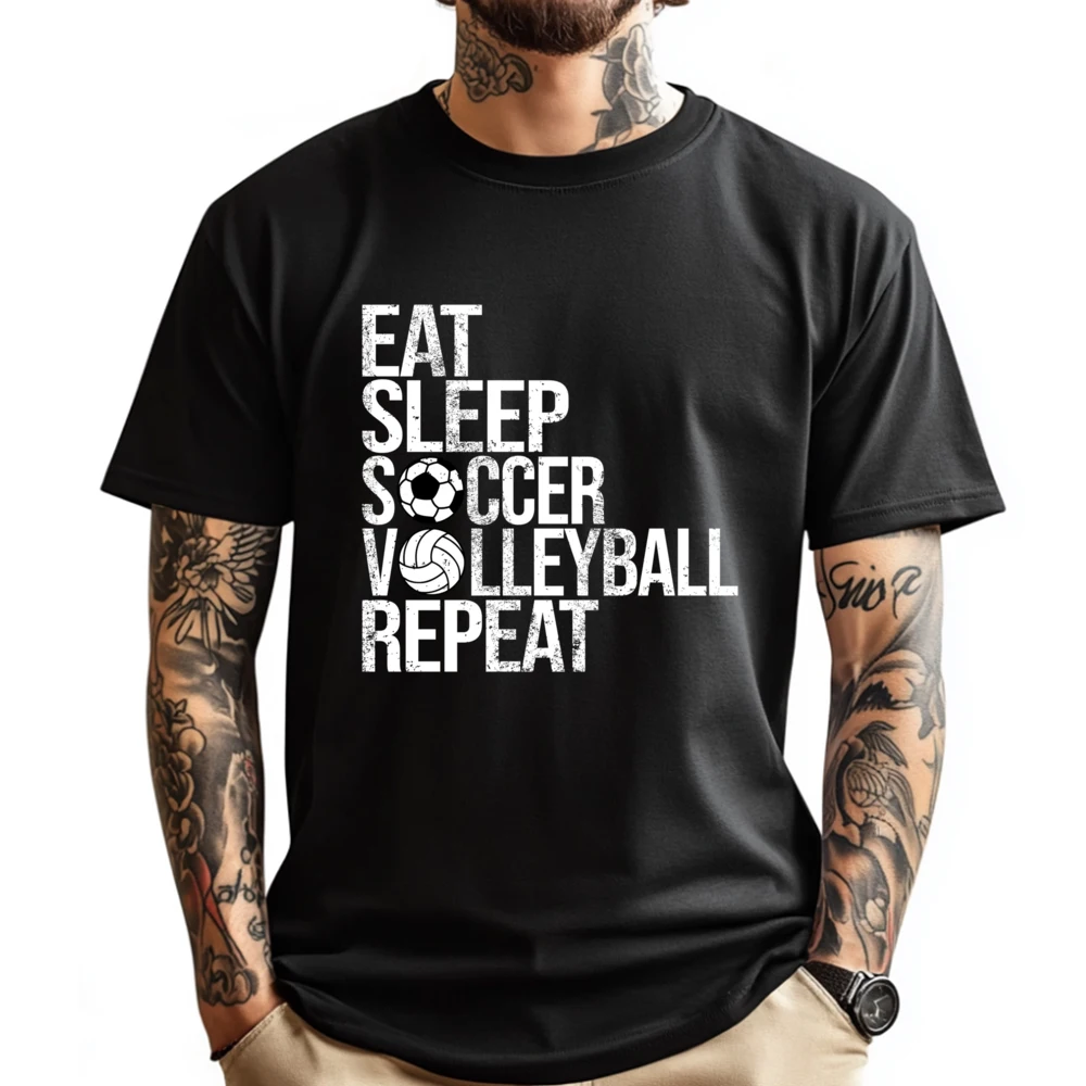 Eat Sleep Soccer Volleyball Repeat Ball XS Graphic T Shirts Oversized T Shirt Men Christmas Tee Shirt