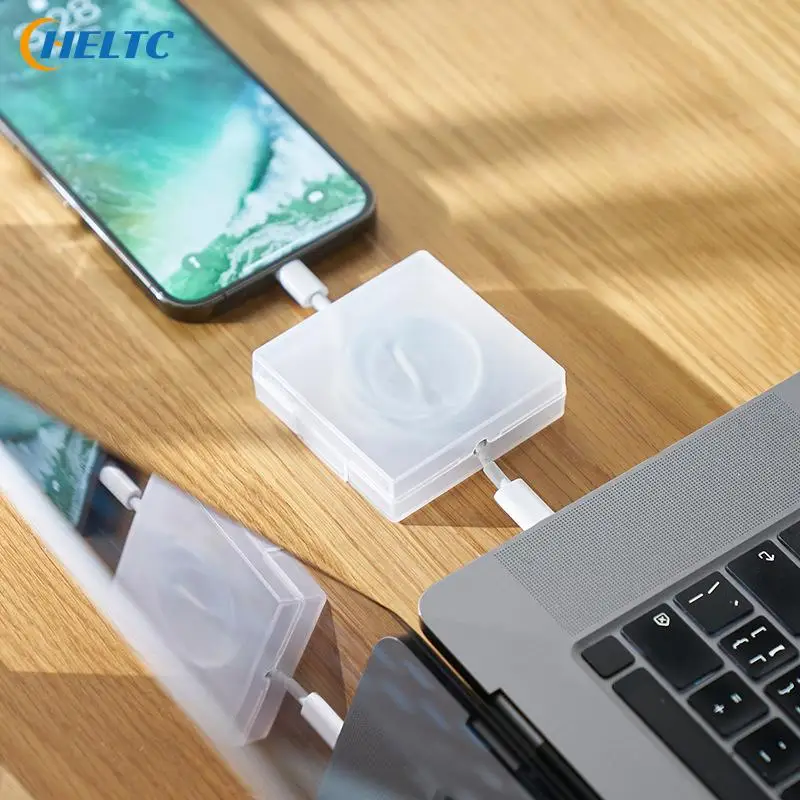 1pcs  Transparent Charging Cord Organizer Portable Charger Cord Holder Round Storage Case Retractable Reel Box Cable Winder