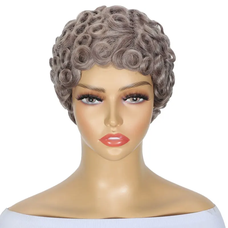 Pixie Cut Wigs 100% Human Hair Wigs Short Curly Pixie Cut Wigs For Black Women Full Machine Made Wig Pixie Curly Gray Color
