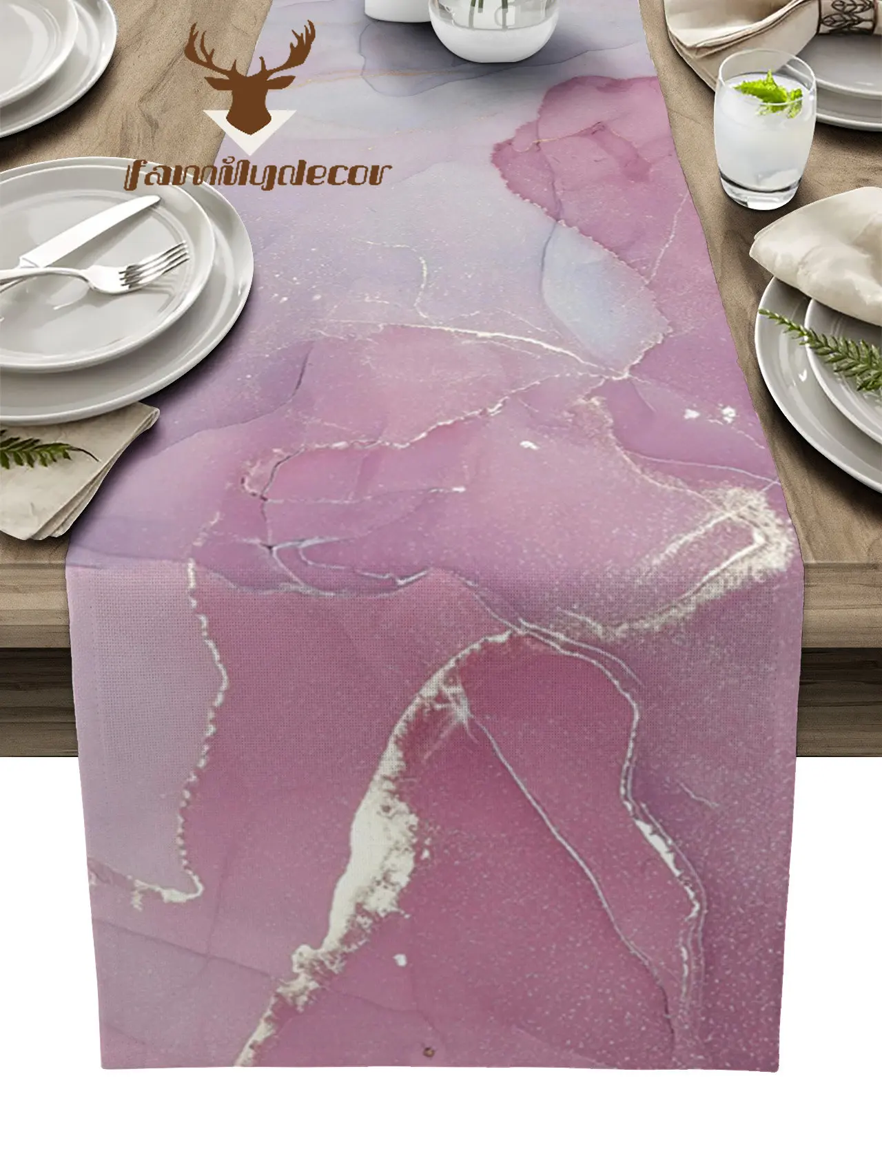 

Marble Texture Pink Table Runner Home Wedding Decor Table Flag Mat Table Centerpieces Decoration Party Dining Long Tablecloth