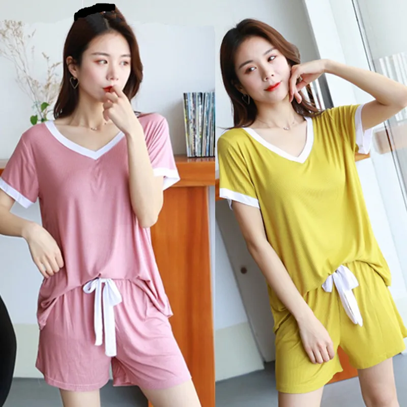 Ladies plus Size Casual Short Sleeve Shorts Set Thin Home Clothes Loose plus Size Sleepwear for Heavy People up to 200 Pounds