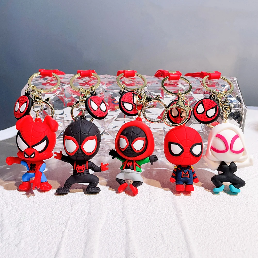 Marvel Superhero Spiderman Cartoon Keychains Cute Figure Keyrins for Bag Spider Man Silicone Pendant Keyholder Jewelry Gift