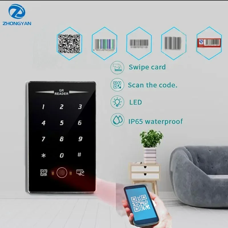 13.56mhz à prova d'água autônomo qr scan touch teclado suporte mifare cartão ic controle de acesso leitor de código qr com rs232 rs485 uart