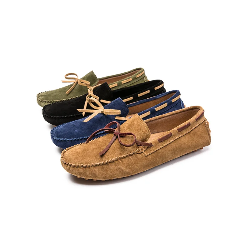 Designer Suede Leather Lace Up Men Casual Shoes High Quality Soft Mens Loafers Moccasins Italian Fashion Driving Shoes Big Size