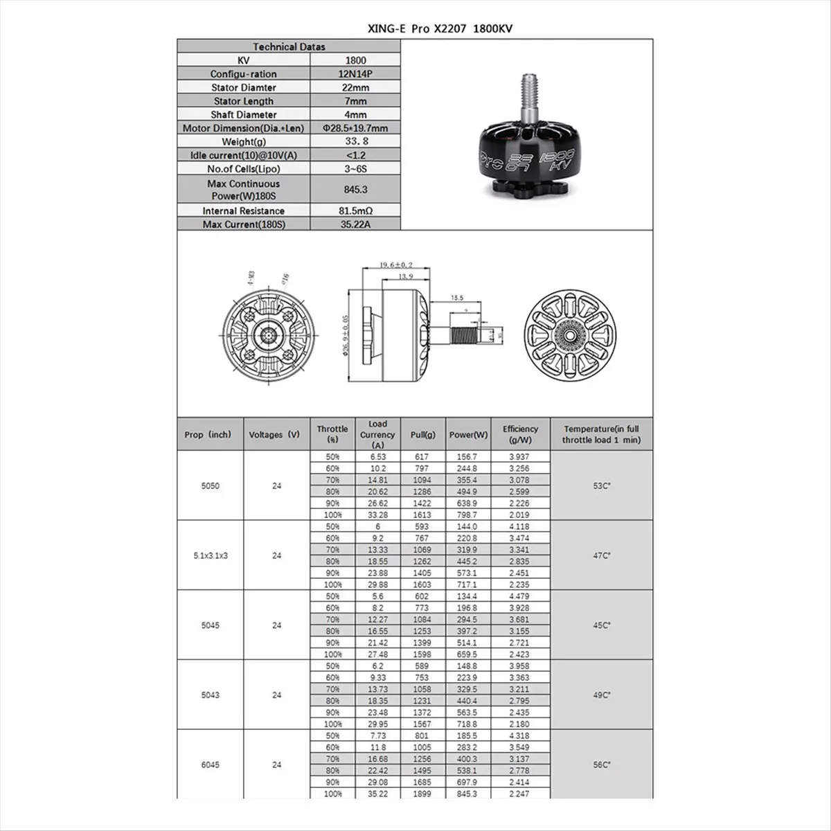 Top Sale 2PCS -E Pro 2207 1800KV Brushless Motor 3-6S Lipo 4mm Shaft Diameter for 5-6inch Propeller RC FPV Freestyle Drones