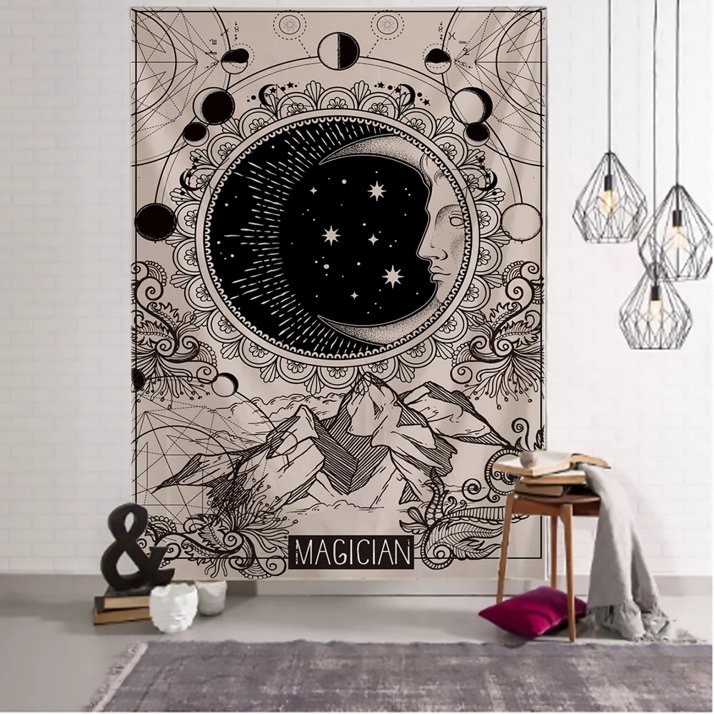 Moon Tarot Tapestry Wall Hanging Psychedelic Witchcraft Hippie Tapiz Mandala Art Background Cloth Home Decor