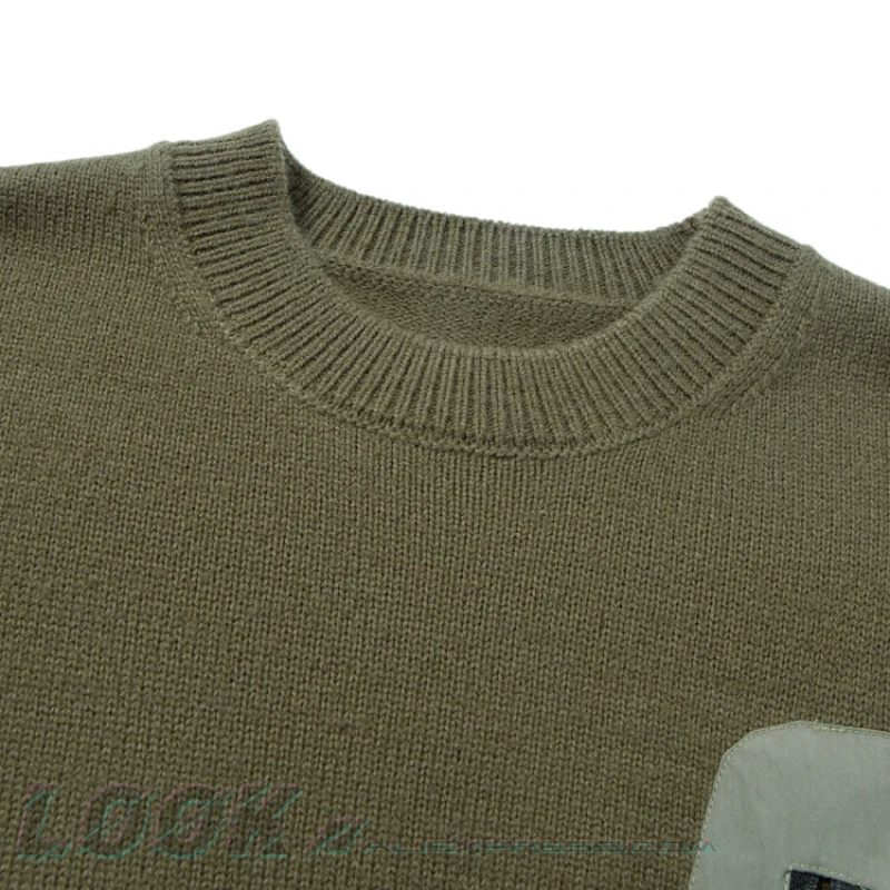 Solid Color Loose Casual Sweater with An O-neck, Youthful Front Stitching, Fashionable Knitted Hem Drawstring Pullover Sweater.