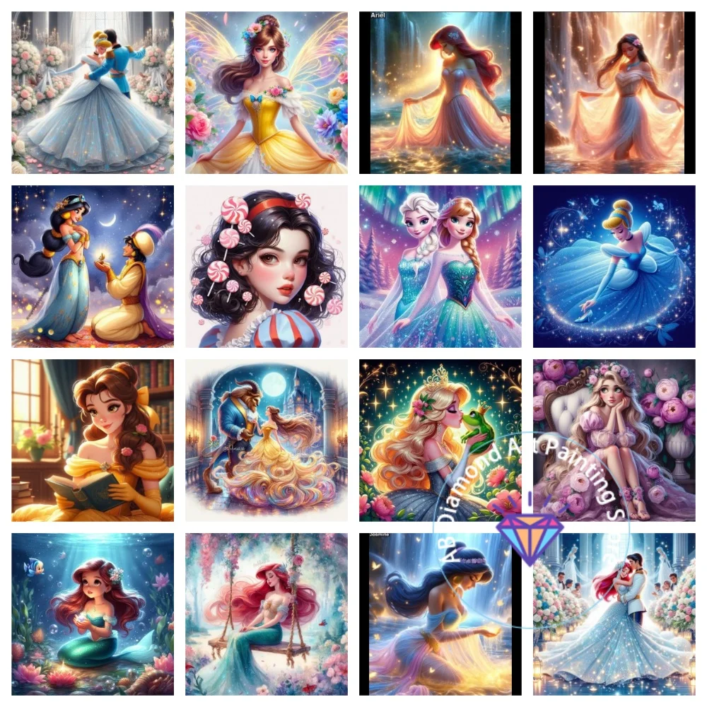 

Mermaid Beauty Princess Cartoon AB Diamond Painting Kit Square Round Diamond 5D DIY Elsa Mosaic Handmade Art Gift Home Decor