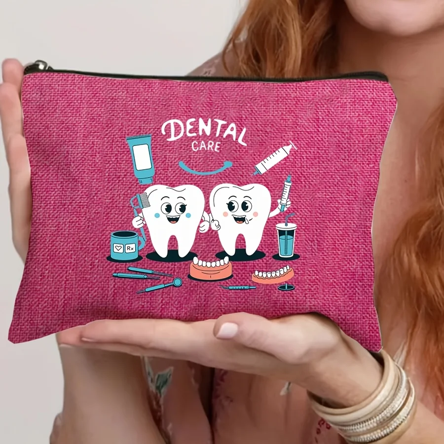 

Cute Tooth Patterns Cosmetic Travel Bag Zipper Makeup Pouch Toiletry Pencil Case Organizer Bag Women Clutch Storage Perfect Gift