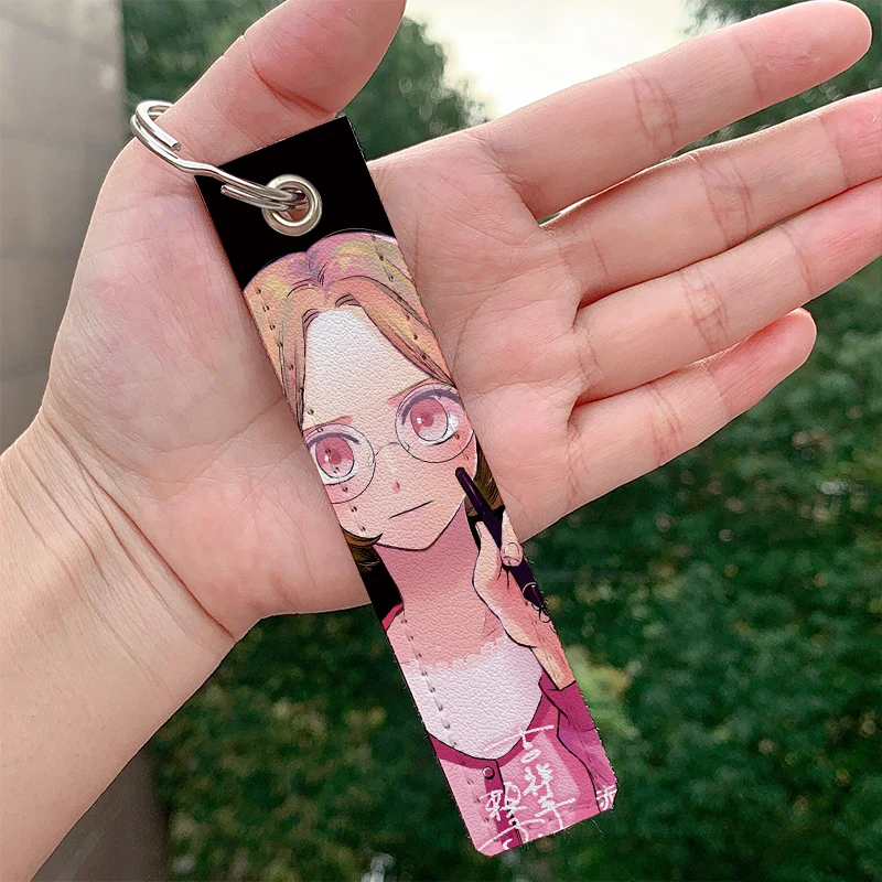 Oshi no ko Japanese anime ai hoshino Keychain for Motorcycles Cars Key Fobs Key Tag Leather Key Ring for Men Women Accessories