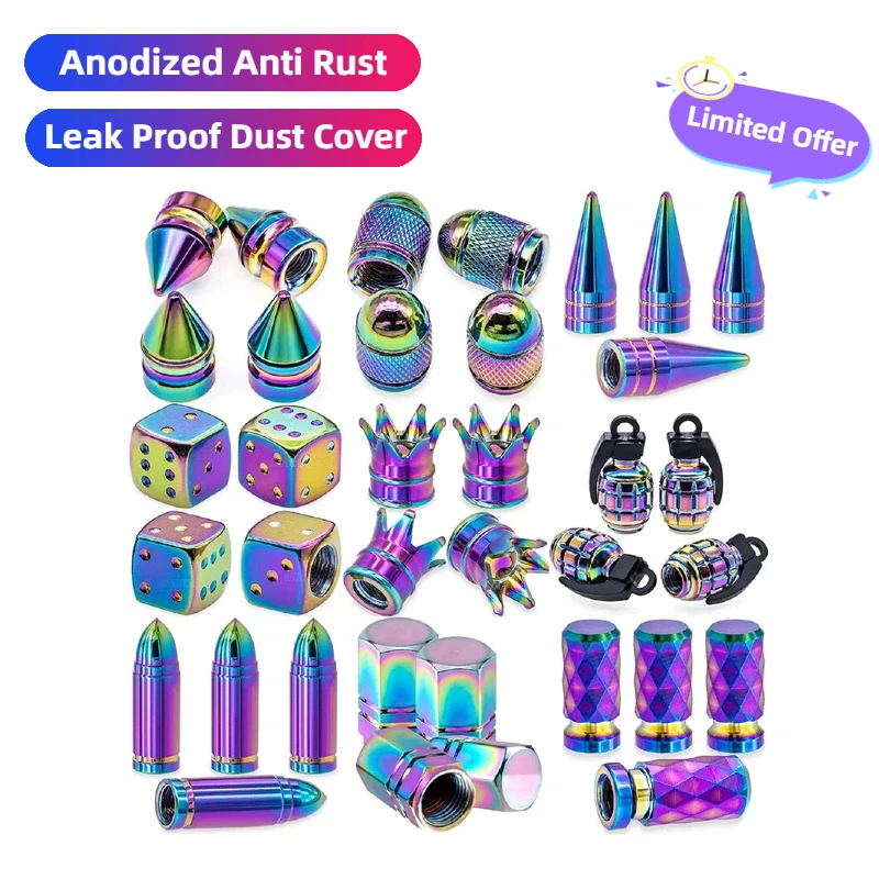 4/5Pcs Anodized Aluminum Tire Valve Caps Anti Rust Leak Proof Dust Proof Stem Covers for Car SUV Truck Motorcycle Bicycle