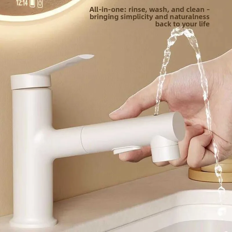 

Cream Style White Bathroom Faucet Hot Cold Pull Out Tap Anti-Splash For Vanity Wash Basin Sink Bathroom Countertop Home Use