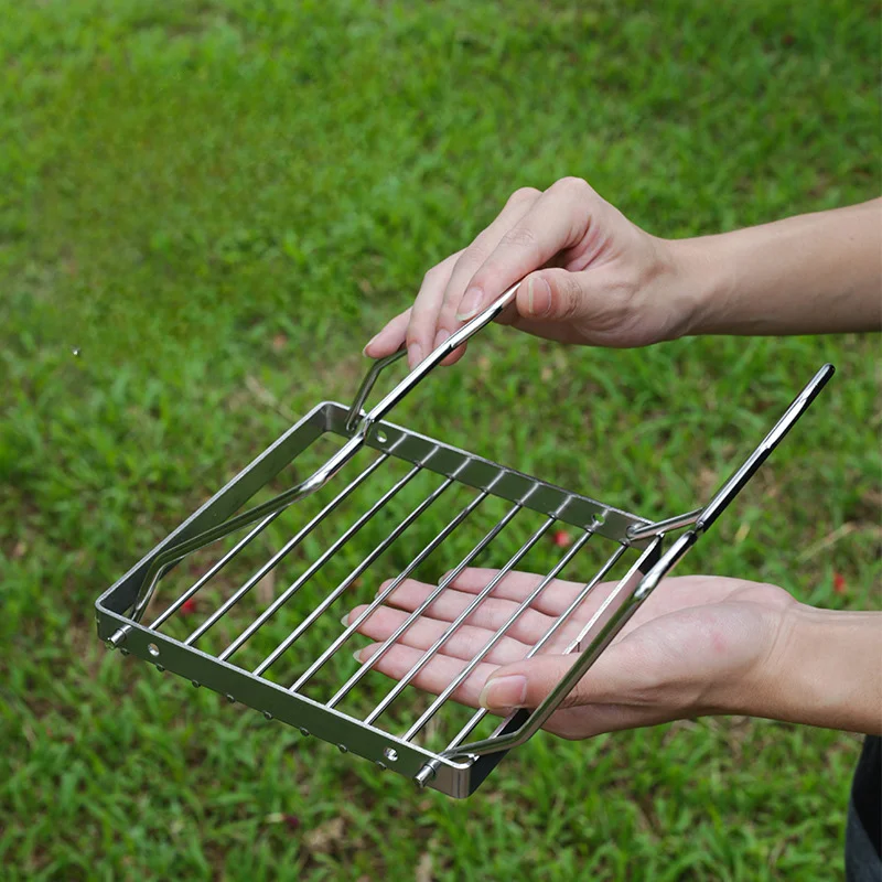 Outdoor Stainless Steel Stove Holder Camping Portable Folding Mini Barbecue Rack Set Pot Holder Baking Tray Holder