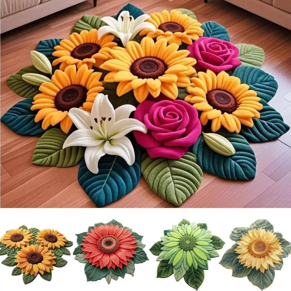 Special-shaped Sunflower Carpet Non-slip Soft Sunflower Mat 60x60cm Absorbent Door Gasket for Living Room Tea Table Bedside
