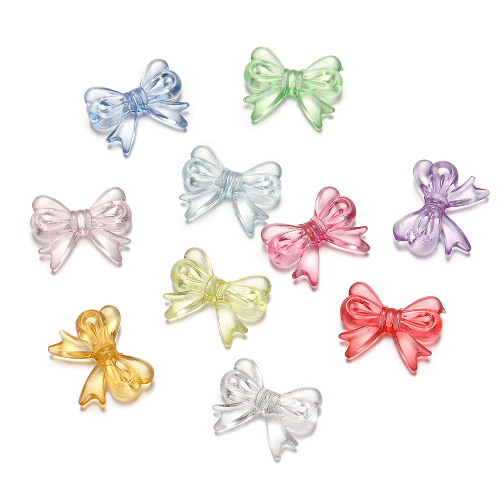 30Pcs Multicolor Transparent Bow Acrylic Beads for DIY