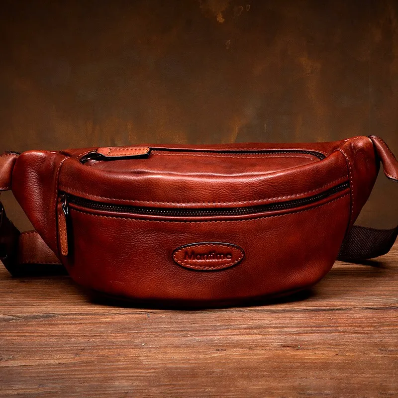 Retro genuine leather commuting fashion shoulder bag top layer vegetable tanned cowhide mobile phone crossbody bag