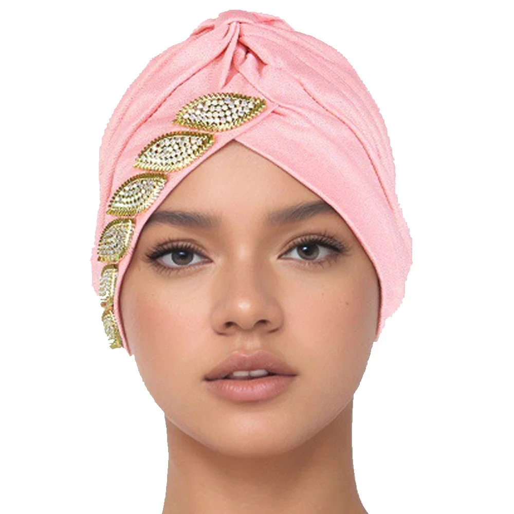 Luxury Diamonds Turban Cap for Women African Headties Bonnet Muslim Hijab Ruffles Headscarf Beanie Chemo Wedding Party Head Wrap
