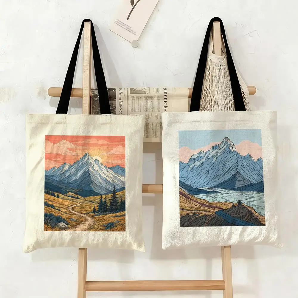 Mountain Alpine Scenery Storage Bags Double-Sided Printed Canvas Tote Bag Eco-Friendly Reusable Large Capacity Handbag
