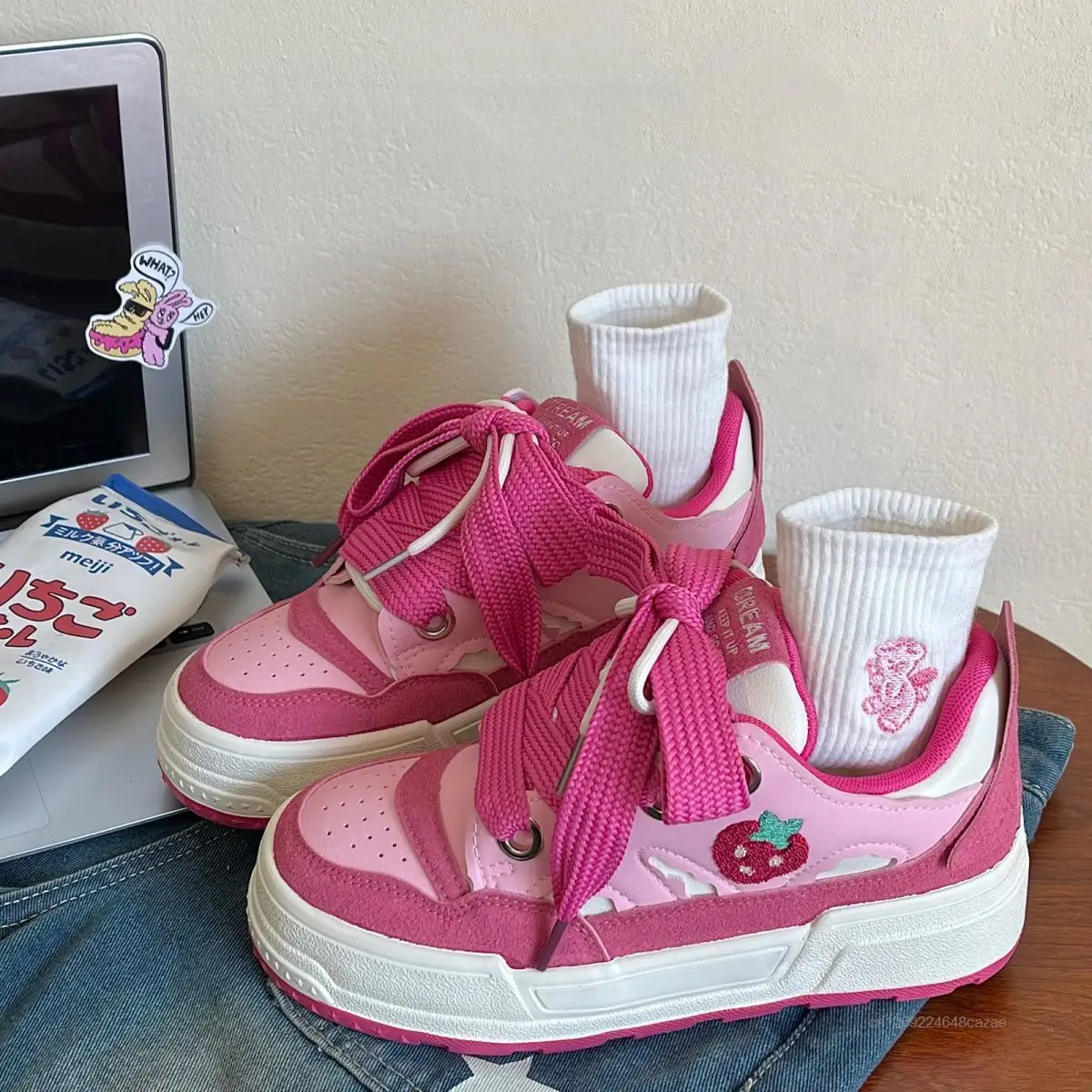 Sanrio Hello Kitty estetyczna kokardka Color Block buty deskorolkowe moda Y2k uniwersalne buty na platformie trampki kreskówki dla kobiet