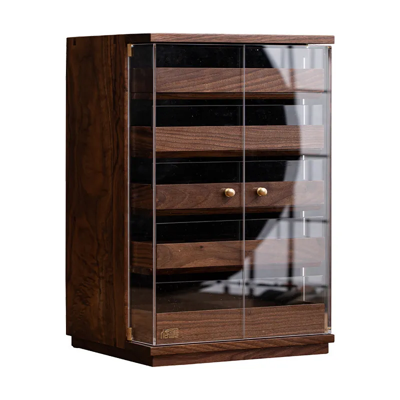 Walnut Drawer Cabinet Jewelry Watch Bedroom Bedside Box Household Tea Room Tea Cup Storage Rack