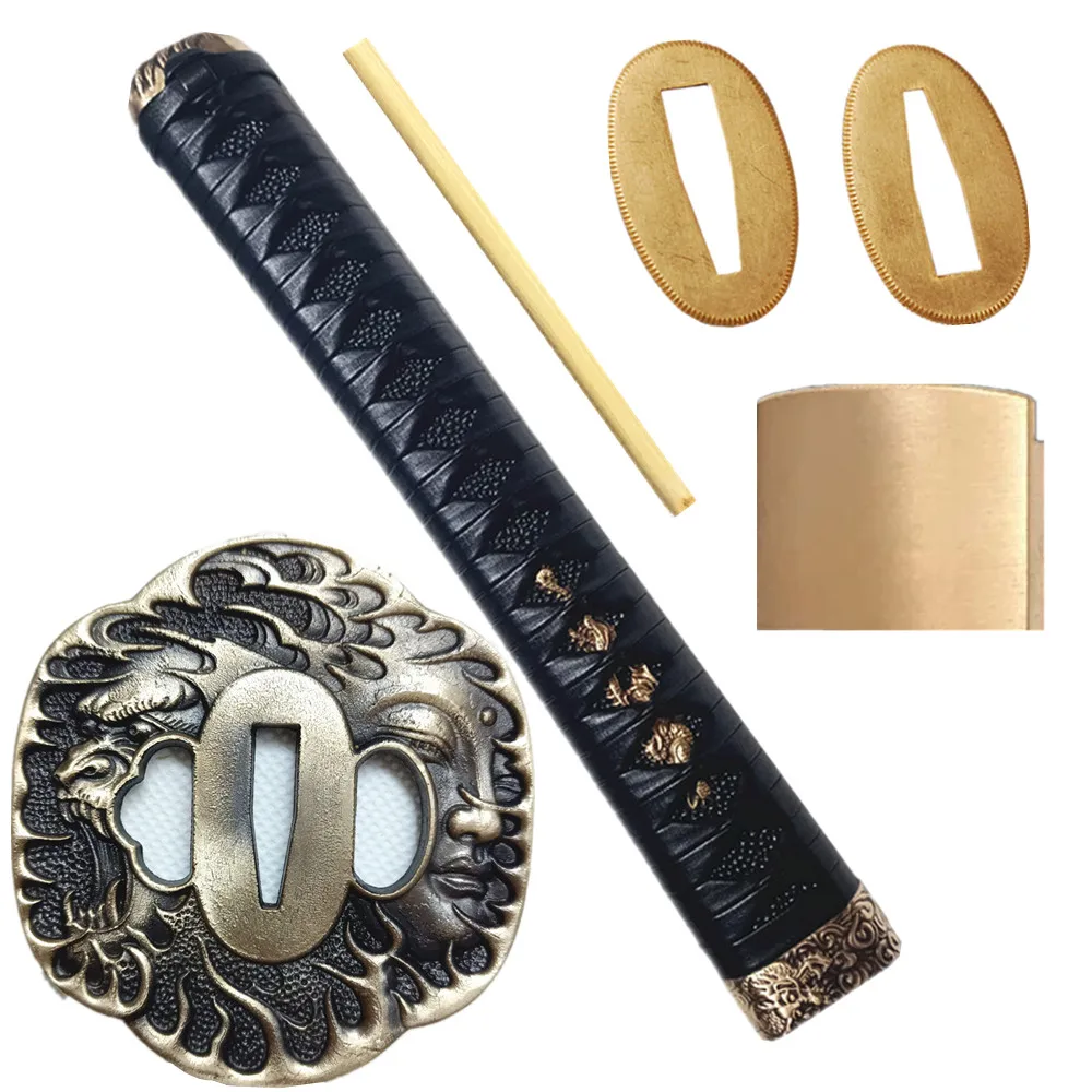 Protector de mano de latón con mango de 26cm, Tsuba Menuki Fuchi Kashira para samurái japonés Katana Wakizashi Tanto, accesorios para espada DIY