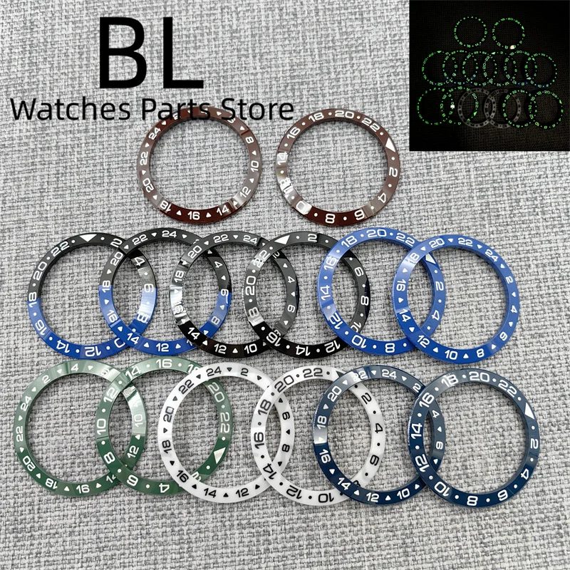 

BLIGER 31,3 мм * 39,2 мм Керамический безель для часов Черный Синий Зеленый Белый Коричневый 24-часовая вставка GMT с зеленым светящимся корпусом 39 мм 40 мм