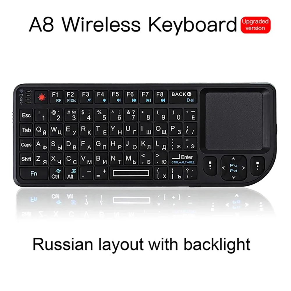 A8 3 In 1 Mini Handheld 2.4G RF Wireless Keyboard With Touchpad Mouse For PC Notebook Smart TV Box Spanish Russian English