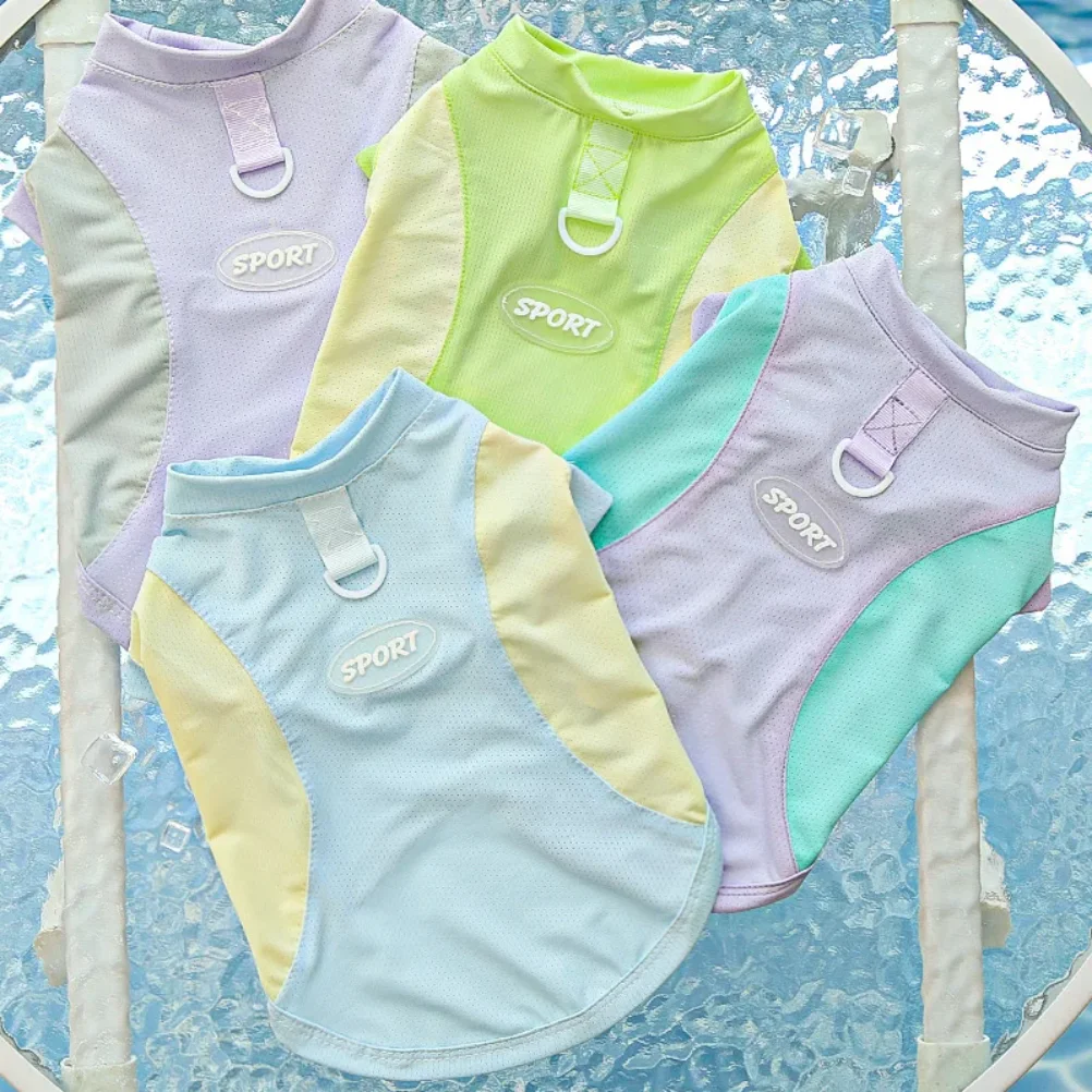 

M-4XL Summer Large Dog Mesh Breathable Sport Vest Soft Cool Color Blocked Puppy Clothing Quick Drying Ice Silk Cooling T-shirt