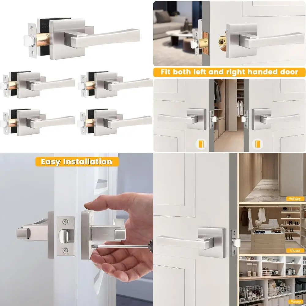 

Набор дверных ручек без ключа, 5 шт., внутренние дверные ручки из матового никеля, прочная фурнитура для прихожей, офисов и незаменимающих