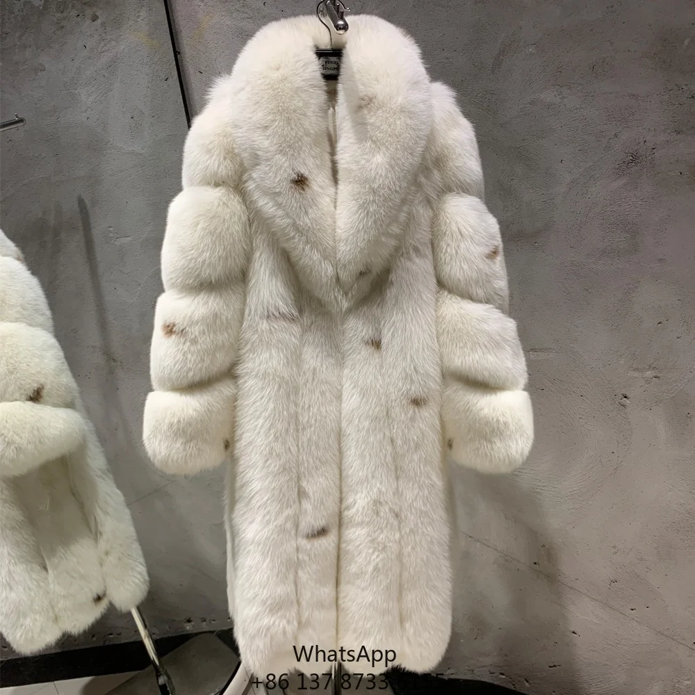 

Модные длинные шубы из натурального белого меха лисы, зимние теплые пальто для женщин