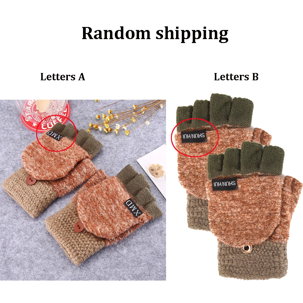 Fingers Free Wool Gloves Women Knitted Flip Fingerless Exposed Finger Thick Gloves Mittens Winter Warm Thickening Women Glove