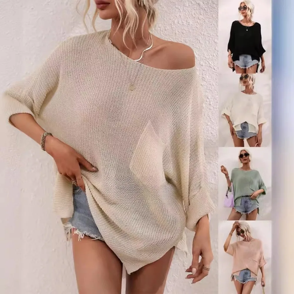

Women's Pullover Knitted Sweater Casual Loose Solid Color Fashionable Versatile Spring New Item