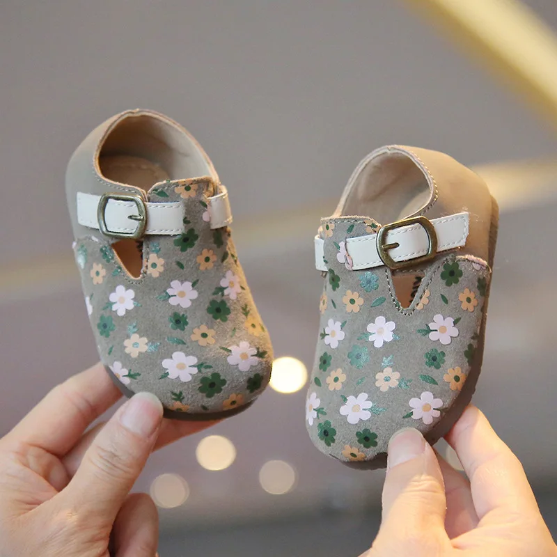 0-3years Toddler Little Girl Mary Jane Dress Shoes Ballet Flats for Girl Party School Shoes Strap Princess Printing Flower Shoes