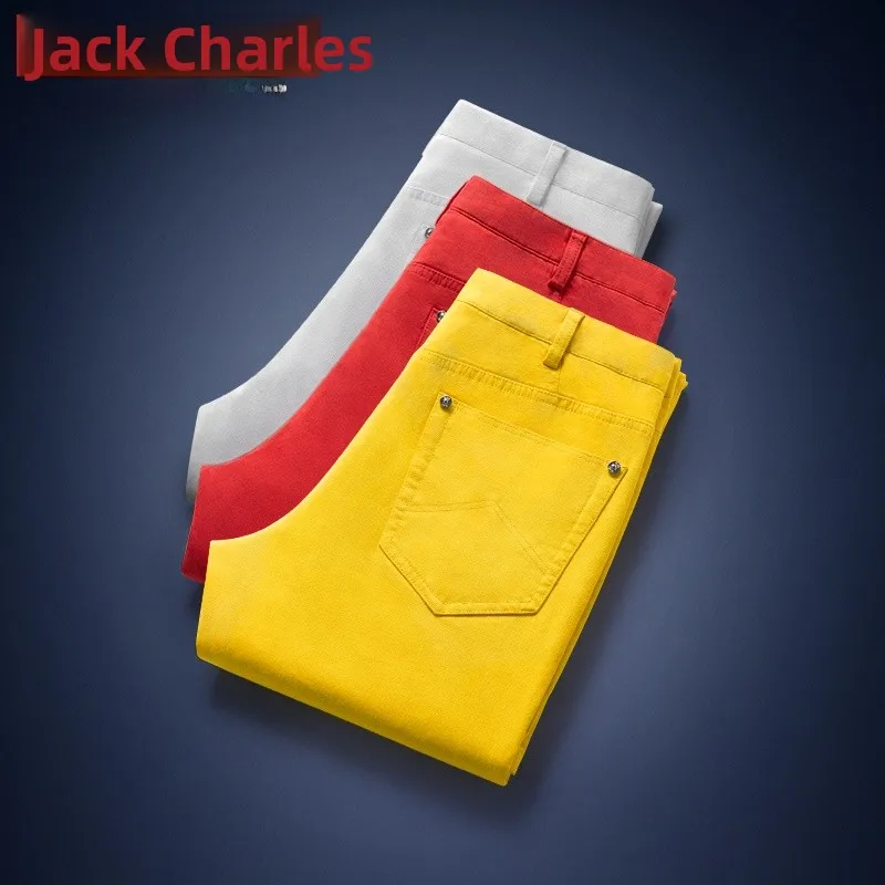 

Ja Charles Summer Sle White Jeans Men's Slim Fit Straight Leg Elastic Korean Version Faionable Cotton And Spandex