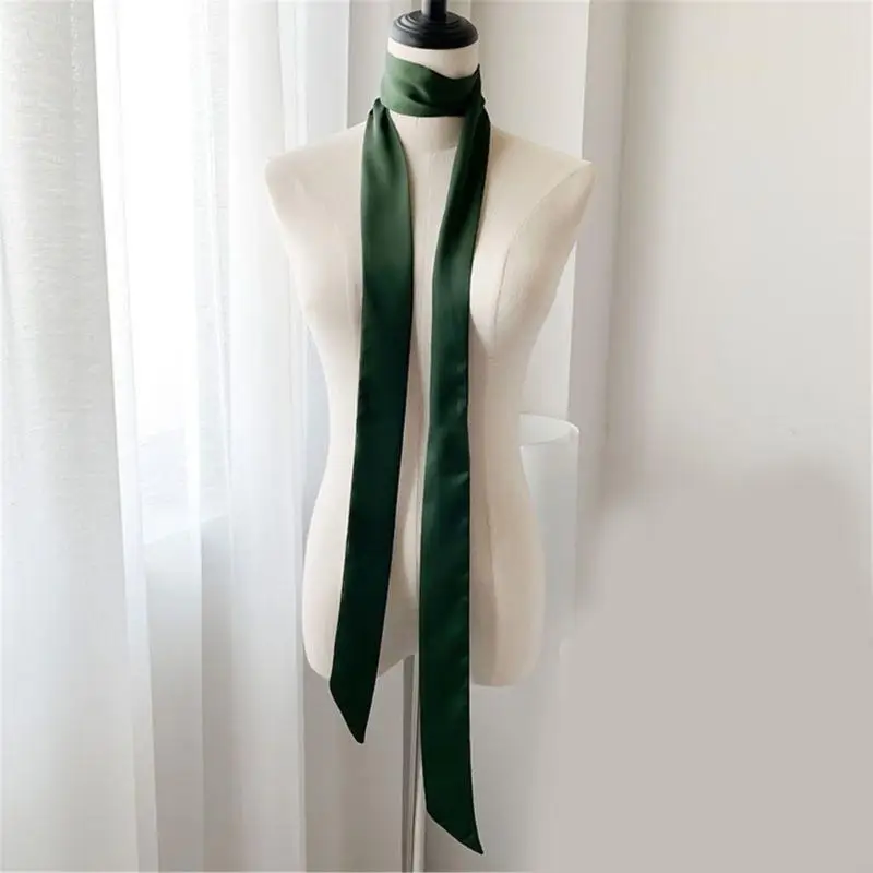 X7XB Long Ribbon Hair Scarf Decorative Silk Scarf Women French Plain Headband