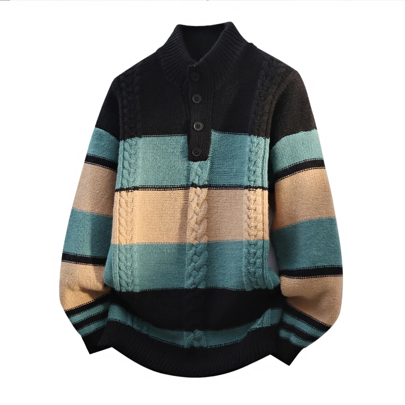 Luxus Herren neue Herbst Winter lange Ärmel Strickpullover Stehkragen Knopf Jacquard warm halten Pullover Mode Freizeit Trend Tops