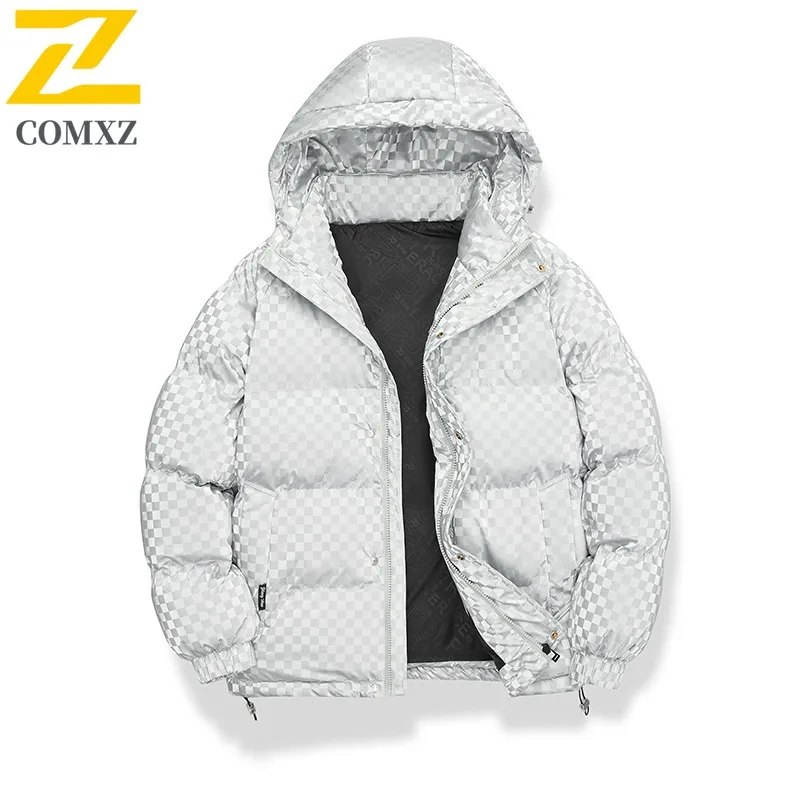 COMXZ الرجال الخبز سترة عالية الجودة مقنعين سميكة Preppy بلون السفر الثلجي وسادة مبطنة المشي لمسافات طويلة يندبروف الشتاء الحشو
