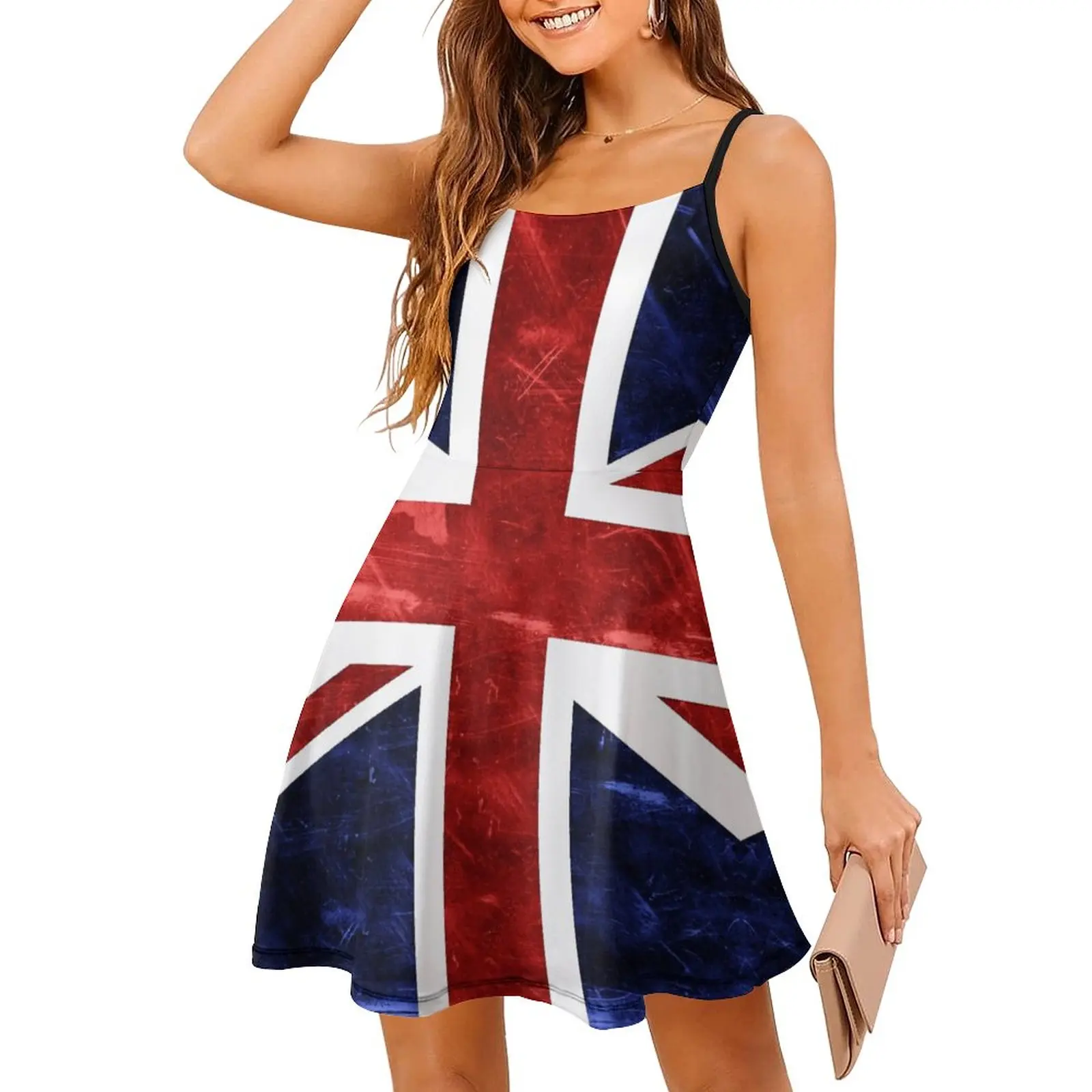 Grunge Union Jack Flag Women's Sling Dress Humor Graphic The Dress Novelty Sexy  Woman's Gown  Vacations