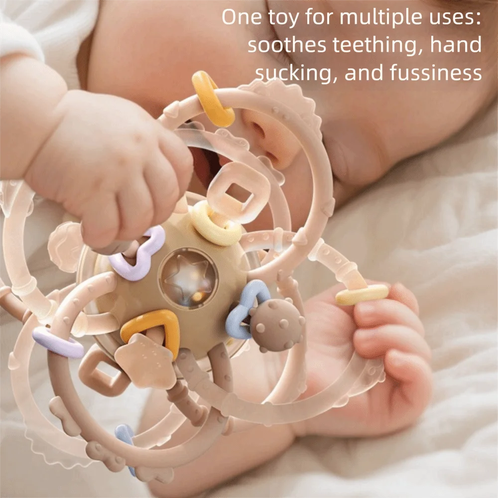손잡이형 부드러운 실리콘 아기 씹기 공 맨해튼 라운드 볼 치발기 라운드 볼 씹기 치발기 유아용 0-12개월