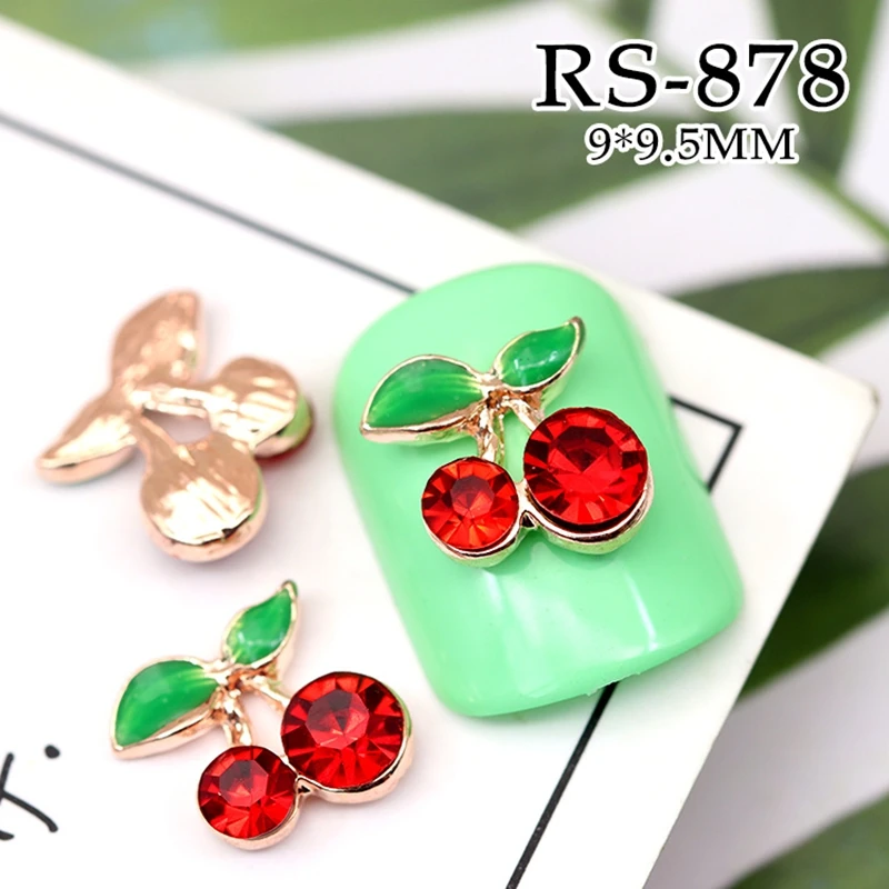 10PCS 3D Red Cherry Nail ARt Rhinestone Charms Accessories Luxury Alloy Parts For Nails Decoration Manicure Supplies Material