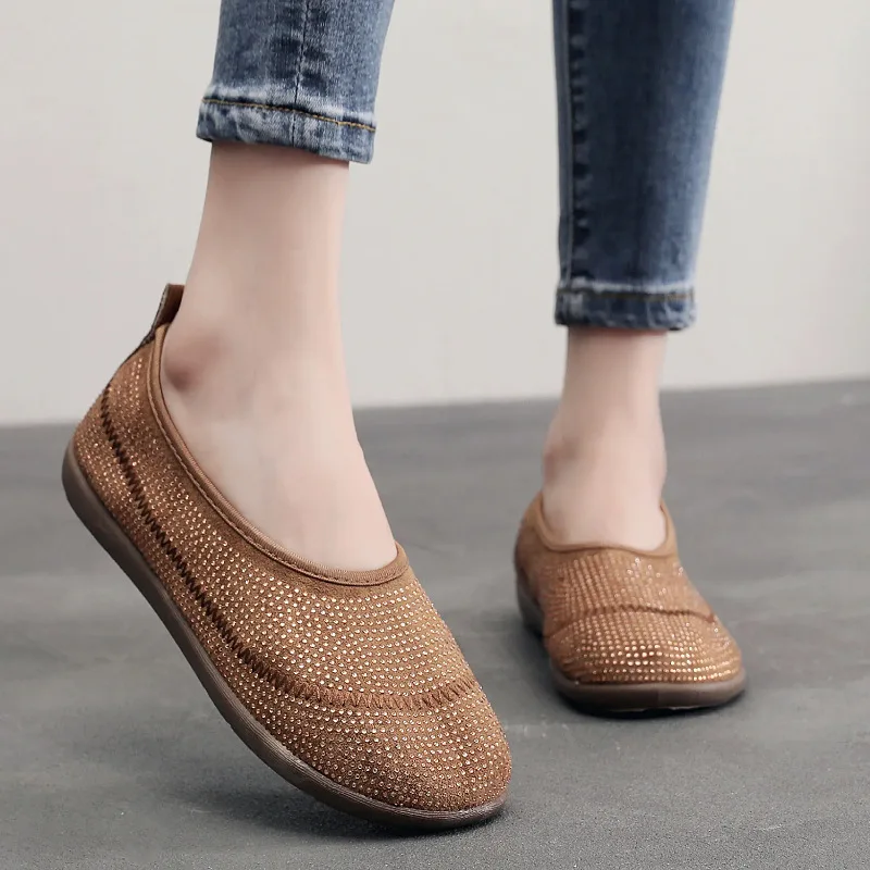 

2026 New Arrival Women's Sparkly Flats Shoes Non-slip Soft Sole Casual Slip On Loafers Lightweight Walking Mom Shoes Plus Size