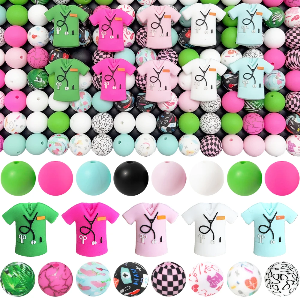 25/43/51PCS 3D Nurse Series Silicone Bead Set, perfect for DIY handmade crafts such as keychains, necklaces, bracelets, etc