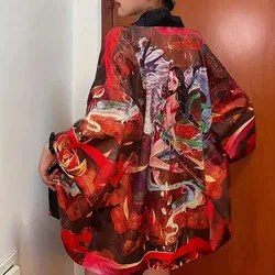 Kimono con estampado tradicional japonés Mori para mujer, cárdigan de playa, vacaciones, protección solar, artículo de moda de viaje de verano