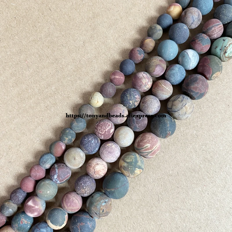 Natural Stone Matte Mixed Colors Picasso Jasper Round Loose Beads 15\