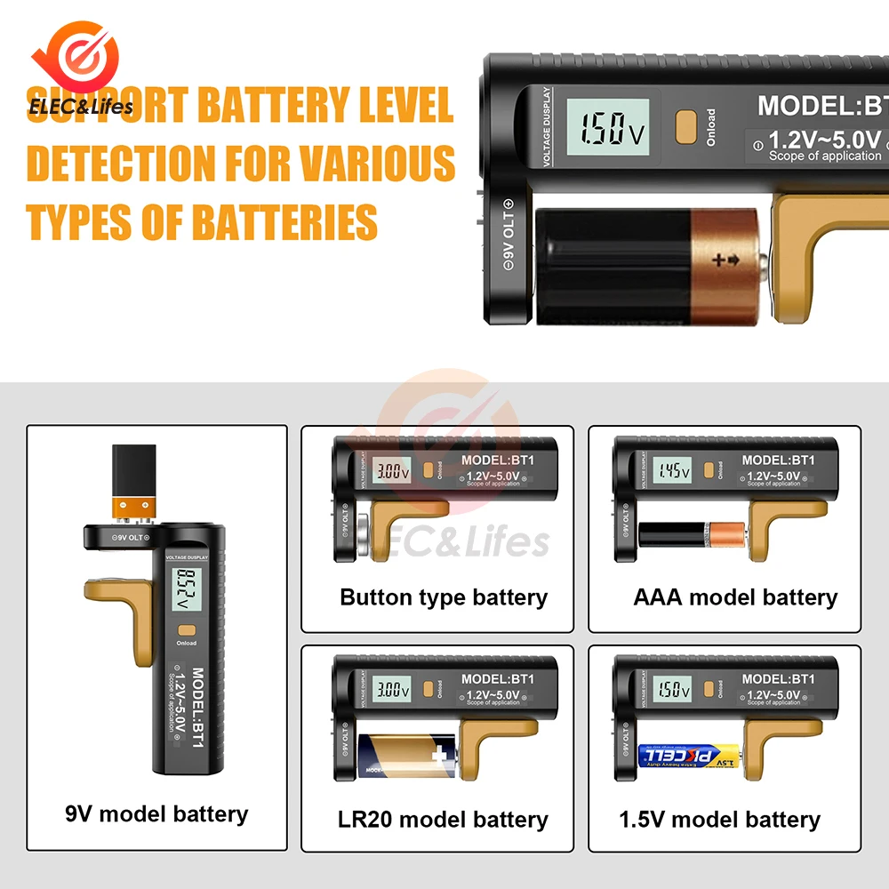 Battery Tester Universal Digital LCD Tester AAA 9V 1.2V-5.0V 1.5V Button Cell Voltage Battery Voltage Tester