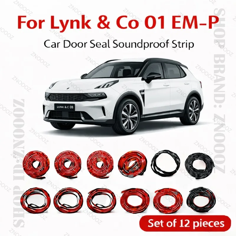 

For Lynk & Co 01 EM-P Car Door Seal Strip Rubber Double Layer Soundproof Dustproof Waterproof Door Weatherstrip 12PCS Set