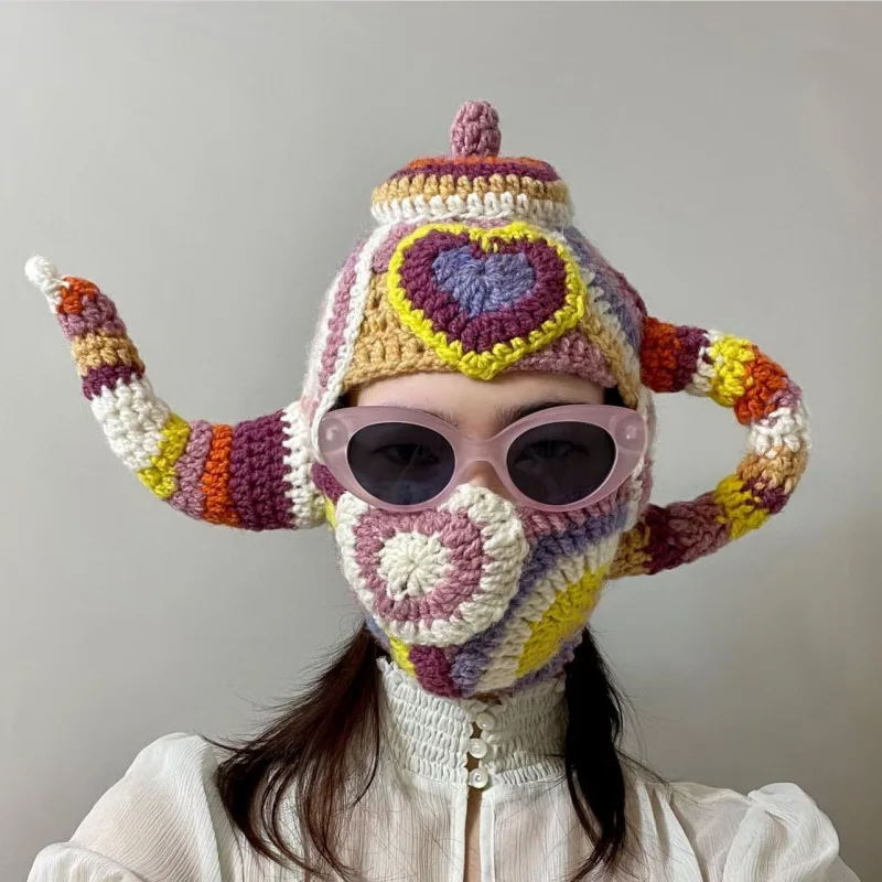 

New Hot Creative Teapot Monster Hand Knitting Warm Ear Protection Adult Hats In Autumn and Winter