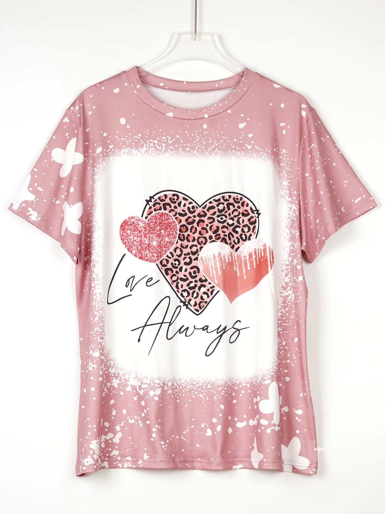 تي شيرت نسائي مطبوع على شكل قلب ، ياقة دائرية ، أكمام قصيرة ، ملابس بمقاسات كبيرة ، عيد الحب #2